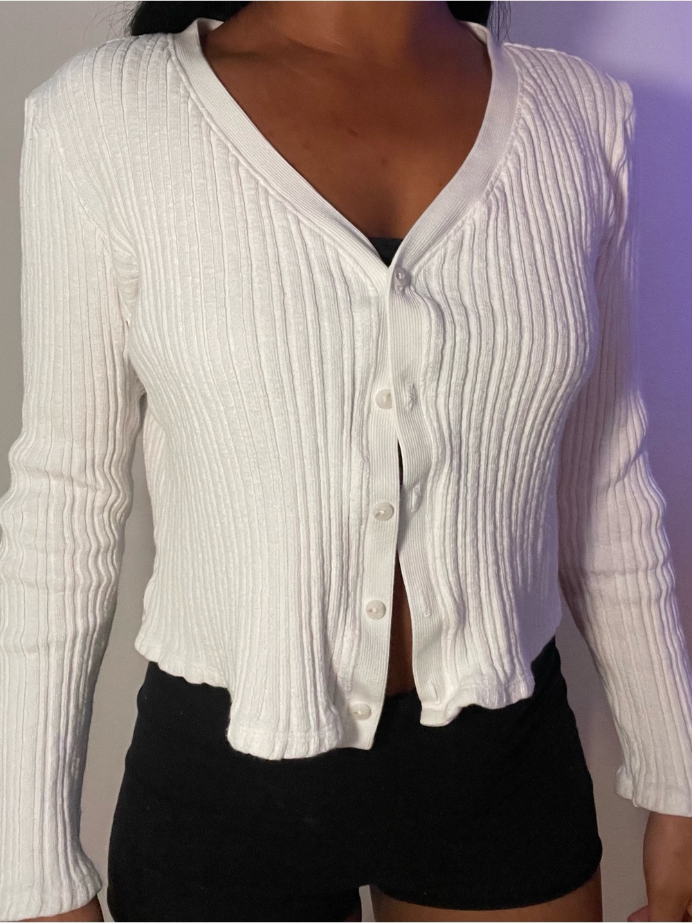 White Ribbed Button-Front Cardigan 🤍